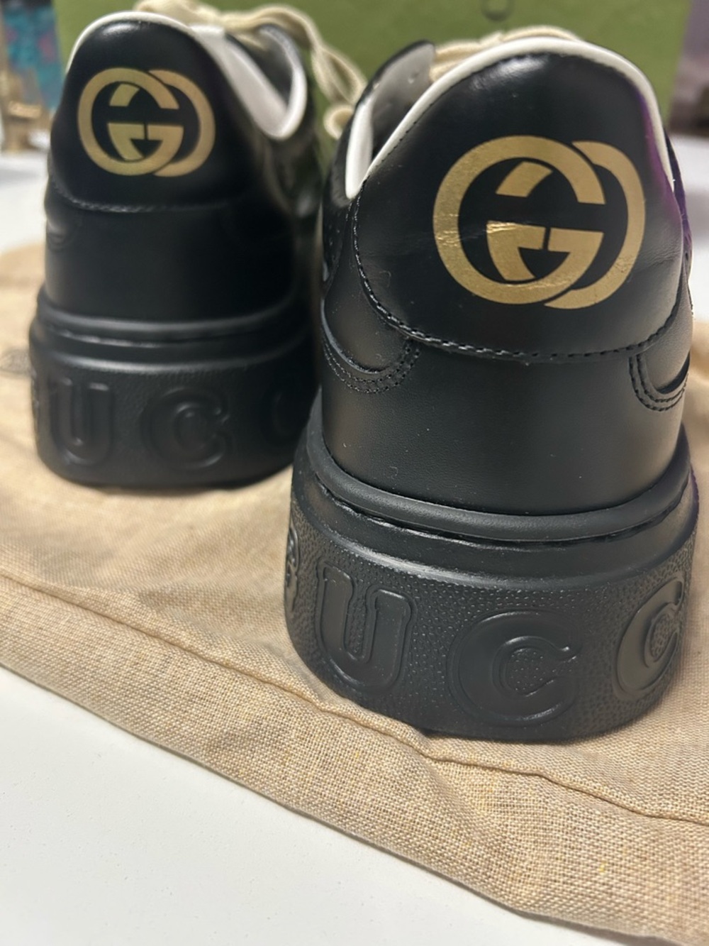**AUTHENTIC** Gucci Black Leather Sneakers w/ box, dust bags, and extra laces. - Picture 12 of 12